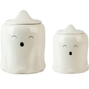 10 Strawberry Street Ghost Canister Set, 6.5" & 8", White/Black